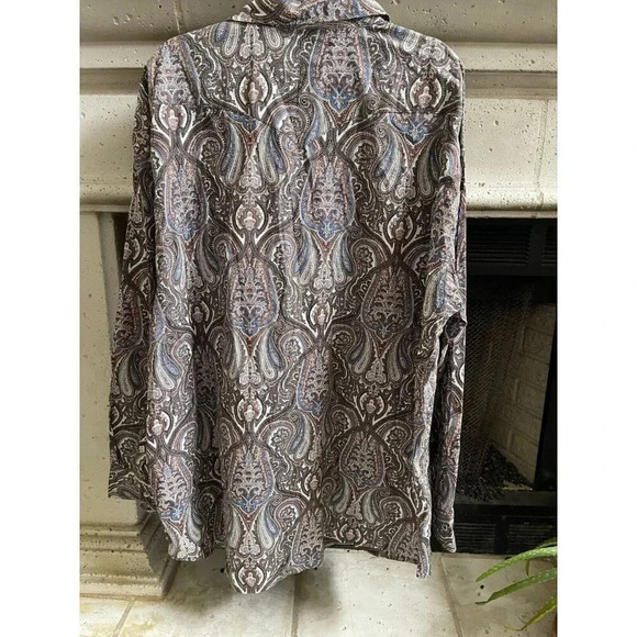 Panhandle Men's Polo Button Down XXL 100% Cotton Bohemian Long Sleeve paisley - Picture 2 of 13